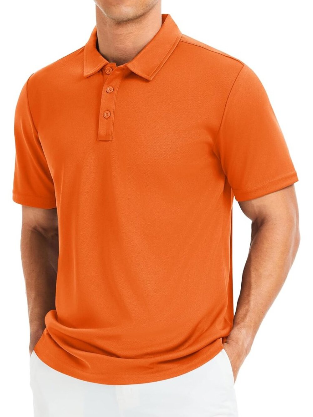 Men’s Orange Golf Polo Quick Dry Moisture Wicking Athletic Fit Tee Shirt - Picture 2 of 6